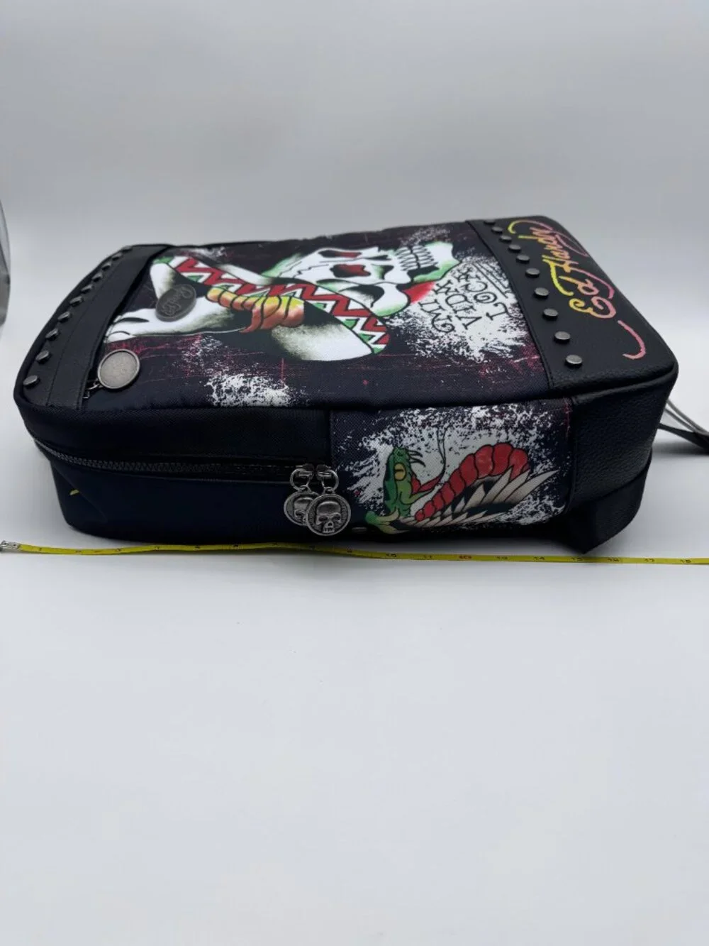 Ed Hardy Skull Snake Backpack NWT Black Tattoo Print Laptop Bag Studded